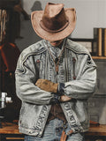 Men's Retro Classic Cotton Long Sleeve Denim Motorcycle Jacket