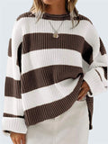 Women's Autumn Round Neck Contrast Color Striped Flare Sleeve Sweaters