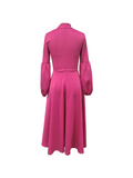 Women's Trendy Solid Color Puff Sleeve Bowknot Big Hem Dress