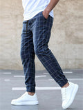 Men's Cool Street Style Lace Up Slim Fit Grid Pants