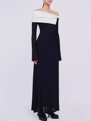Black & White Off Shoulder Long Dress for Women