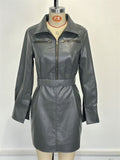 Women's Gray Office Lady Faux Leather ‌waist-cinching Style Dress