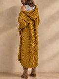 Women Cable Knit Hooded Cardigan Long Open Front Sweater Coat