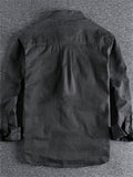 Men's Retro Distressed Solid Color Long Sleeve Cargo Shirts