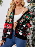 Women's Autumn Christmas Pattern V Neck Long Sleeve Cardigan Sweaters