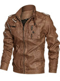 Men's Contrast Collar Long Sleeve Zip-Up Distressed Faux Leather Moto Jackets