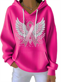 Women's Autumn Wings& Ribbon Print Long-sleeved Kangaroo Pocket Hoodies