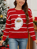 Women's  Contrast Color Striped Santa Claus Sequined Round Neck Sweaters