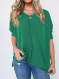 Women's Casual Solid Color Stripe BatWing Sleeve Shirts