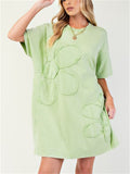 Women's 3D Flower Solid Color Short Sleeve T-Shirt Dress