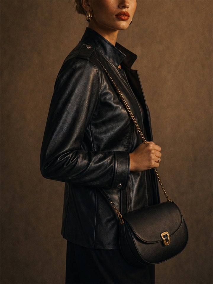 Womens Black Slim Fit Faux Leather Open Cardigan Moto Biker Jackets