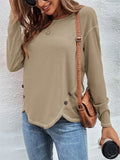 Women's Contrast Trim Round Neck Long Sleeve Asymmetric Hem Shirts