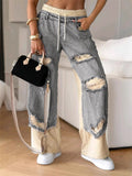 Women's Street Style Ripped Denim Patchwork Pants