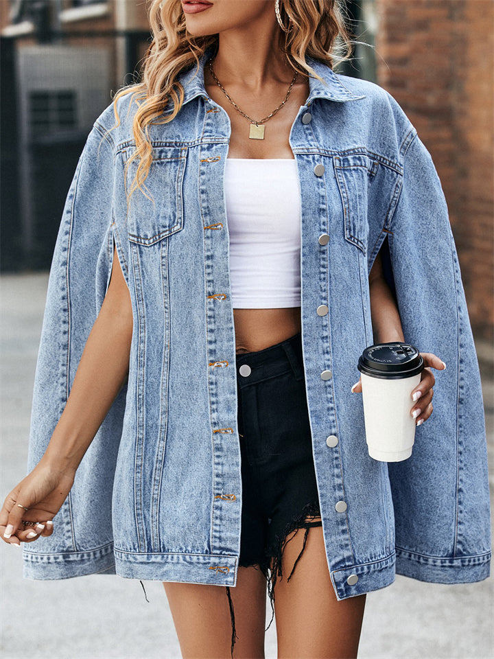 Women's Fashion Single Breasted Asymmetric Cape Denim Coat