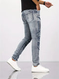 Men's Denim Motorcycle Mid Waist Skinny Jeans