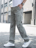 Simple Autumn Cotton Cargo Trousers for Men with Multiple Pockets