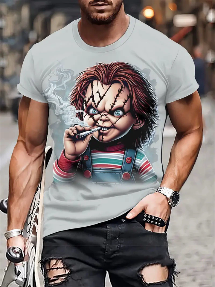Men's Stylish Chucky Print Streetwear Round Neck Short Sleeve T-Shirts