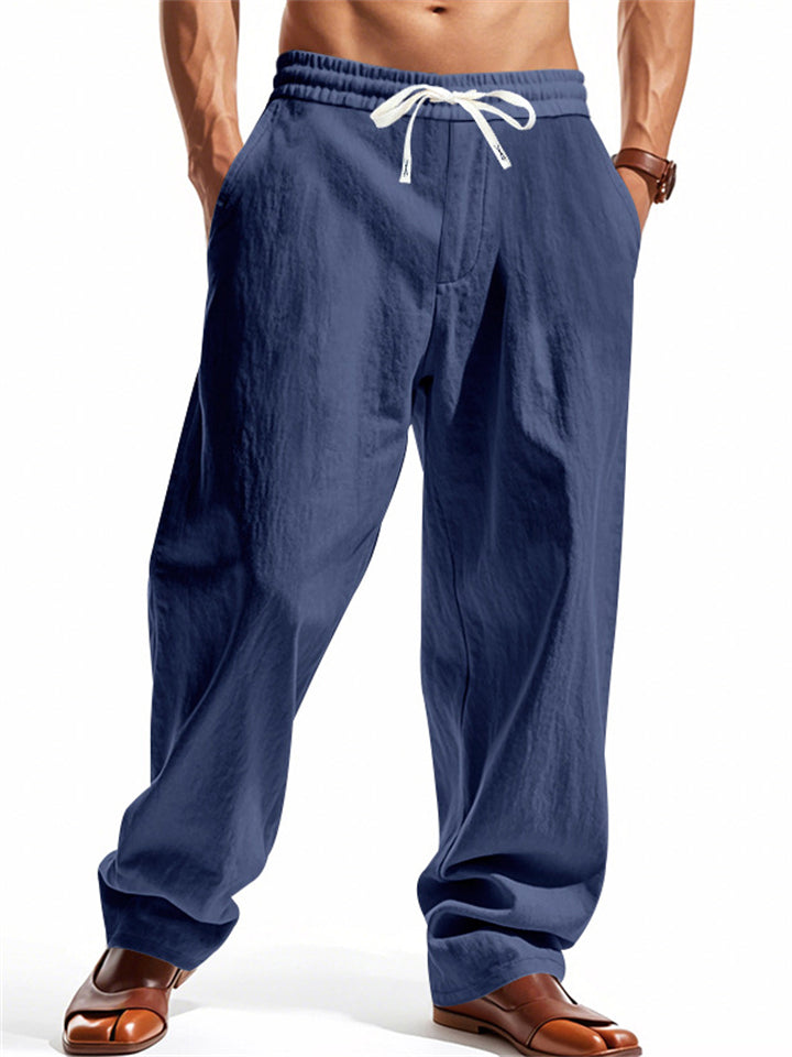 Men's Casual Linen Drawstring Wide Leg Beach Pants