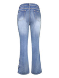 Women's Vintage Floral Embroidery Slim Fit Micro Flared Jeans