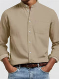 Men's Simple Stand Collar Button Up Long Sleeve Shirts