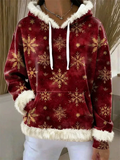 Women Christmas Print Hooded Contrast Trim Pullover Sweatshirt Top