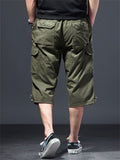 Men's Summer Casual Solid Color Cotton Pockets Cargo Capri Pants
