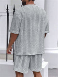 Men's Solid Color Jacquard Round Neck Top and Pants Set