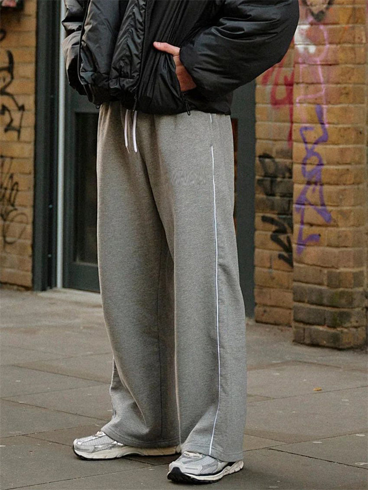 Men's Casual Solid Color Sports Drawstring Wide Leg Trousers