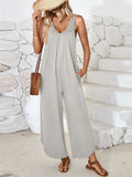 Women's Summer Casual Solid Color V Neck Overall Jumpsuits