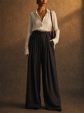 Women Pinstripe Wide Leg Drawstring High Waist Baggy Pants