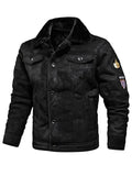 Men's Faux Suede Fleece Lined Warm Coat with Pockets and Patches