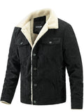 ‌Men’s Winter Lapel Thick Corduroy Fleece Lined Coats
