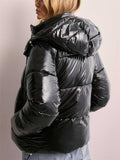 ‌Women's Shiny Short Puffer Jacket with Hood Warm Winter Coat‌s