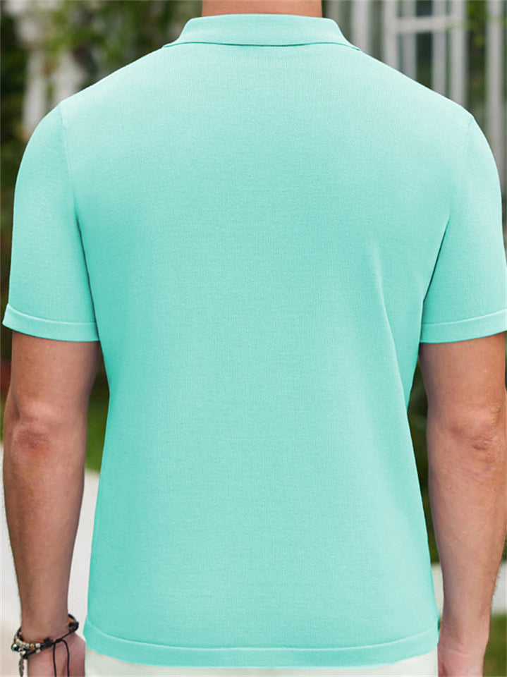 Men's  Summer Cool Contrast Color Button Up Knitted Polo Shirts
