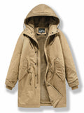 Men's Winter Casual Solid Color Pockets Tie-Waist Hooded Coat