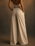 Women Wide Leg Pants High Waist Office Trousers with Pockets