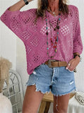Women's Summer Boho Crochet Hollow Out V Neck Knit Beach Top