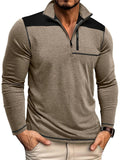 Men's Retro Contrast Color Stand Collar Zipper Pullover Long Sleeve Shirts
