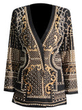 French Style Sexy Long Sleeve V-Neck Beaded Coat for Women