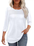 Women's Solid Color Round Neck Pullover 3/4 Sleeve Shirts