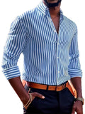 Men's Stripe Long Sleeve Lapel Shirts
