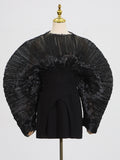 Elegant Pleated Design O-neck Short Sheath Dress