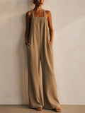 Women Sleeveless Corduroy Backless Casual Wide Leg Jumpsuit