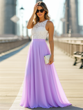 Women's Pretty Lace Chiffon Maxi Dress