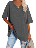 Women's Summer Candy Color Simple V Neck Short Sleeve Shirts