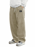 Men's Autumn Loose Solid Color Corduroy Drawstring Straight Leg Trousers