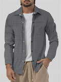 Men's Casual Checked Lapel Button Up Slim Fit Shirt