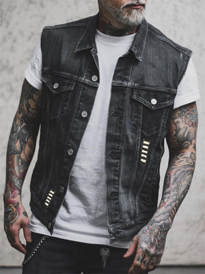 Hip-Hop Skull Print Sleeveless Denim Vest for Men