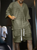 Men's Cozy Solid Color Knitting Shirt & Shorts Set