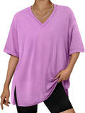 Women's Trendy Summer Solid Color Pullover Split Hem Shirts